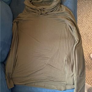 Olive green cow neck long sleeve shirt, size xl